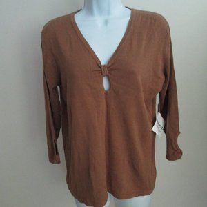 JOSEPH A. Ladies Dark Beige Silky 100% Cotton Dressy Pull-On Sweater  Large NWT